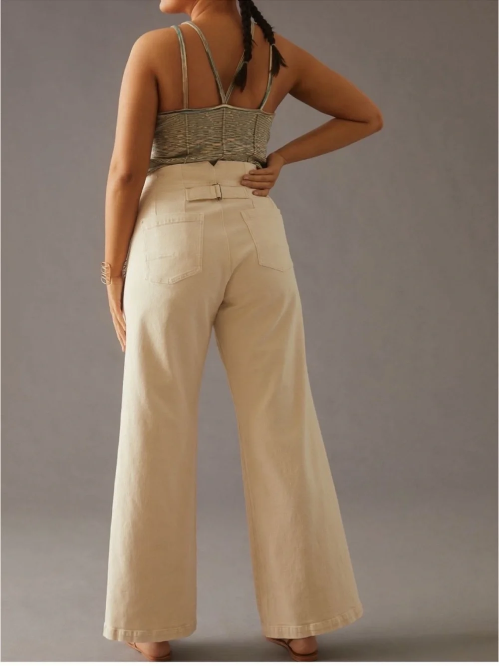 Pilcro The Kit High-Rise Wide-Leg Utility Trousers in Cream